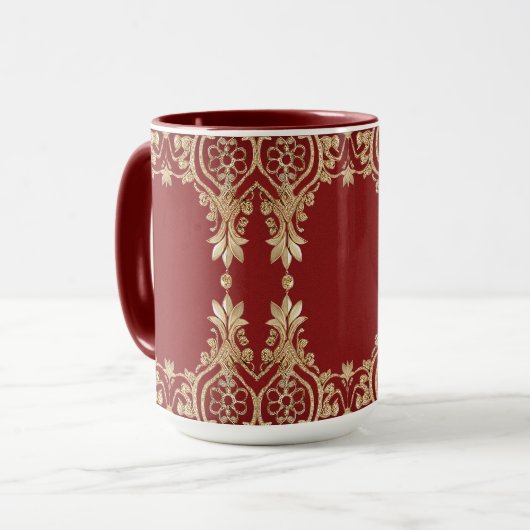 Moderne Gold Red Floral Tasse (Vorderseite Links)