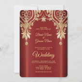 Moderne Gold Red Floral Wedding Einladung (Vorderseite)