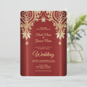 Moderne Gold Red Floral Wedding Einladung (Stehend Vorderseite)