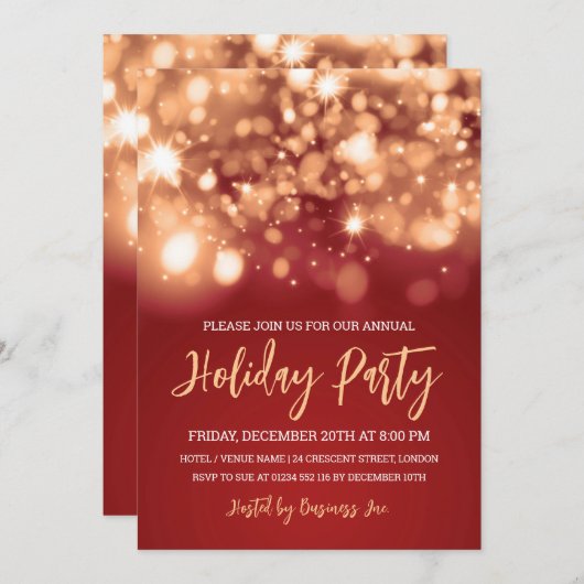 Moderne Gold Red Lights Corporate Holiday Party Einladung (Vorne/Hinten)