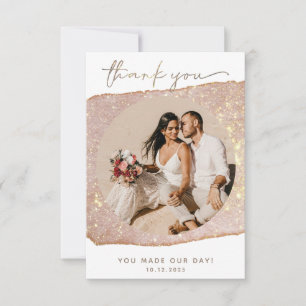 Moderne Gold-Rosé-Glitter-Foto-Hochzeit Dankeskarte