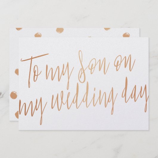 Moderne Gold Rose "To my son on my wedday" Einladung (Vorne/Hinten)