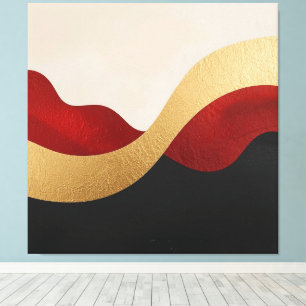 Moderne Gold-Rot-Schwarze Welle Leinwanddruck