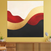 Moderne Gold-Rot-Schwarze Welle Leinwanddruck (Insitu (Wohnzimmer))