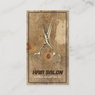 Moderne Gold Schere Holz Friseur Schönheitssalon Visitenkarte