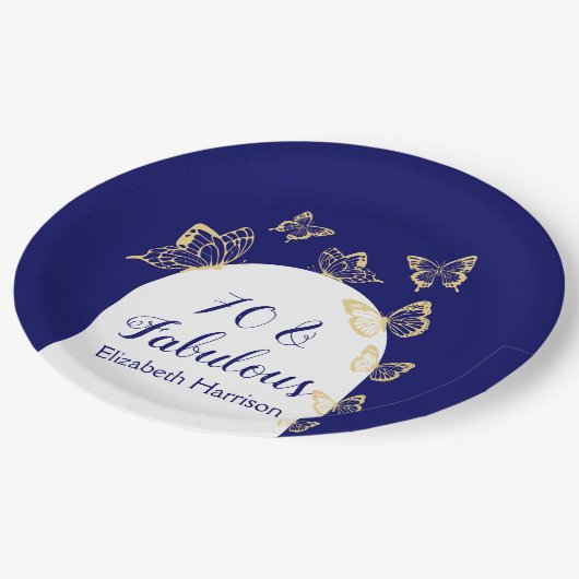 Moderne Gold-Schmetterlinge der Marine zum Geburts Pappteller (Schrägansicht)