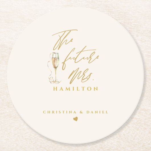 Moderne Gold-Schrift-Typografie-Hochzeit Runder Pappuntersetzer (Vorderseite)
