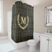 Moderne Gold Schwarz Muster Monogram Badezimmer De Duschvorhang (Beispiel)