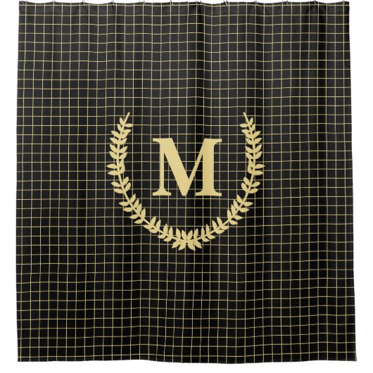 Moderne Gold Schwarz Muster Monogram Badezimmer De Duschvorhang (Vorderseite)