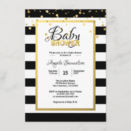 Moderne Gold Schwarz-weiß Stripes Babydusche Einladung