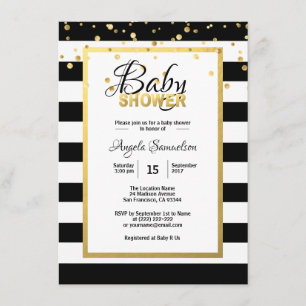 Moderne Gold Schwarz-weiß Stripes Babydusche Einladung
