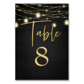 Moderne Gold & Schwarze Lichter Elegantes Skript Tischnummer (Vorderseite)