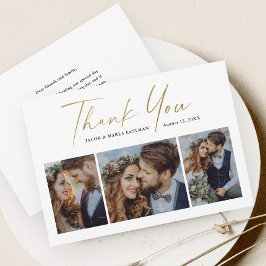 Moderne Gold Script 3 Foto Hochzeit Dankeskarte