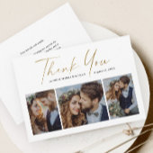 Moderne Gold Script 3 Foto Hochzeit Dankeskarte