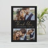 Moderne Gold Script 3 Foto Hochzeit Dankeskarte (Stehend Vorderseite)