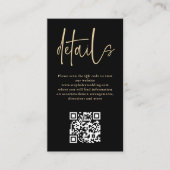 Moderne Gold Script Black QR Code Hochzeitsdetails Begleitkarte (Vorderseite)