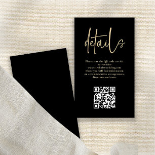 Moderne Gold Script Black QR Code Hochzeitsdetails Begleitkarte