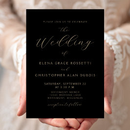 Moderne Gold Script Black Wedding Einladung