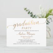 Moderne Gold Script Black & White Graduation Party Einladung (Stehend Vorderseite)