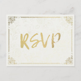 Moderne Gold Script Blumenrahmen Hochzeit RSVP Ant Einladungspostkarte