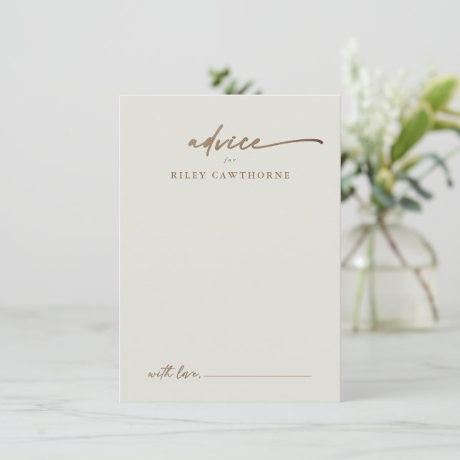 Moderne Gold Script Boho Wedding Advice Card (Stehend Vorderseite)