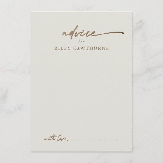 Moderne Gold Script Boho Wedding Advice Card Begleitkarte (Vorderseite)