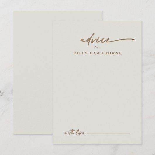 Moderne Gold Script Boho Wedding Advice Card Begleitkarte (Vorne/Hinten)