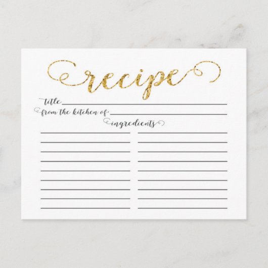 Moderne Gold Script Brautparty Rezeptkarten Postkarte (Vorderseite)