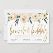 Moderne Gold Script Brunch & Bubbly Blush Blume Einladung (Vorderseite)