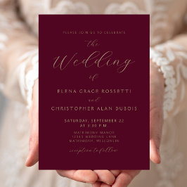Moderne Gold Script Burgundy Wedding Einladung