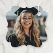 Moderne Gold Script Custom Foto Graduation Party Geschenkanhänger (Rückseite)