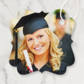 Moderne Gold Script Custom Foto Graduation Party Geschenkanhänger (Rückseite)