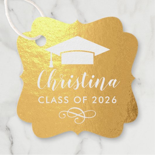 Moderne Gold Script Custom Foto Graduation Party Geschenkanhänger (Vorderseite)