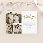 Moderne Gold Script Foto Collage Wedding Dankeskarte