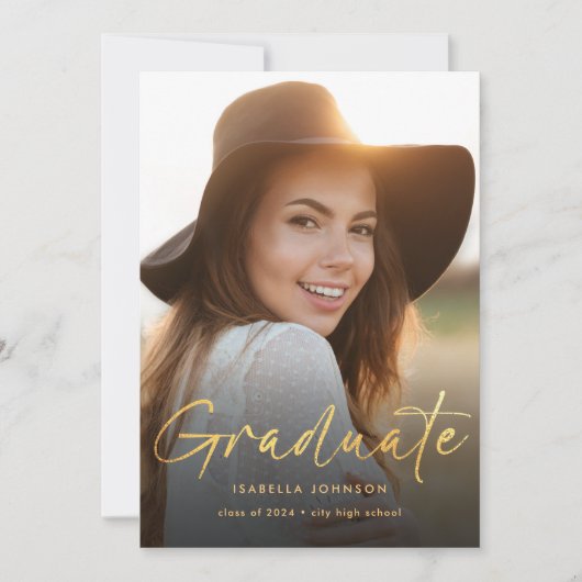 Moderne Gold Script Foto Graduation Party Einladung (Vorderseite)