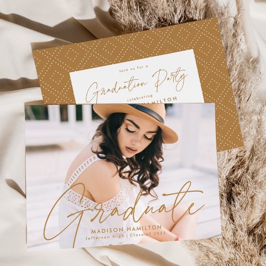 Moderne Gold Script Foto Graduation Party Einladung
