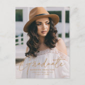 Moderne Gold Script Foto Graduation Party Einladungspostkarte (Vorderseite)