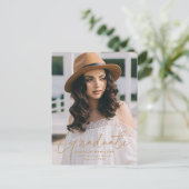 Moderne Gold Script Foto Graduation Party Einladungspostkarte (Stehend Vorderseite)