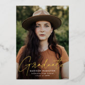 Moderne Gold Script Foto Graduation Party Folieneinladung (Vorderseite)