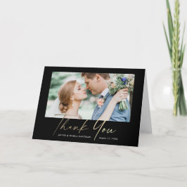 Moderne Gold Script Foto Hochzeit Dankeskarte