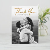 Moderne Gold Script Foto Hochzeit Dankeskarte (Stehend Vorderseite)