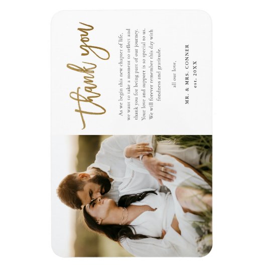 Moderne Gold Script Foto Hochzeit Vielen Dank Magnet (Vertikal)