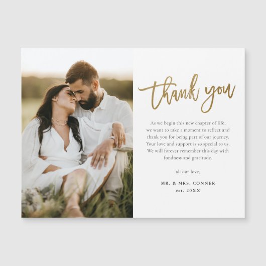 Moderne Gold Script Foto Hochzeit Vielen Dank Magnetkarte (Vorderseite)