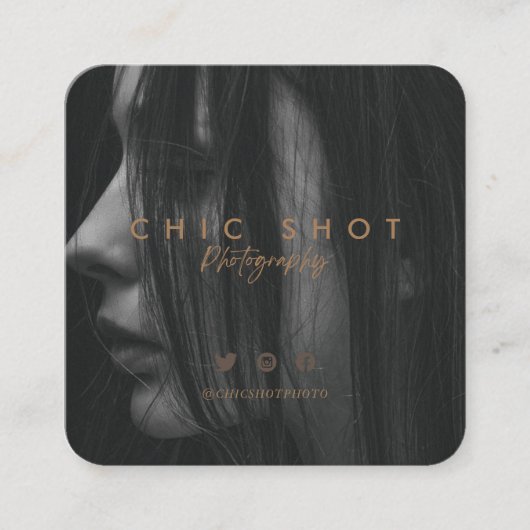 Moderne Gold Script Fotografie Typografie Quadratische Visitenkarte (Vorderseite)