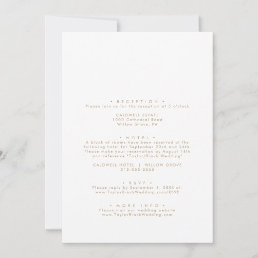 Moderne Gold Script Front and Back Wedding Einladung (Rückseite)