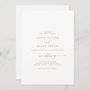 Moderne Gold Script Front and Back Wedding Einladung