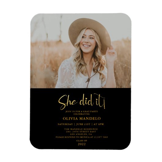 Moderne Gold Script Grad Party Foto Einladung Ma Magnet (Vertikal)