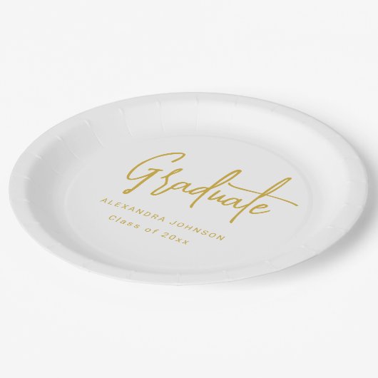 Moderne Gold Script Graduation Party Custom Pappteller (Schrägansicht)