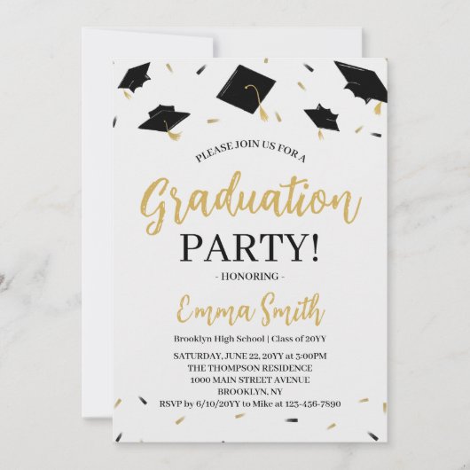 Moderne Gold Script Graduation Party Einladung (Vorderseite)