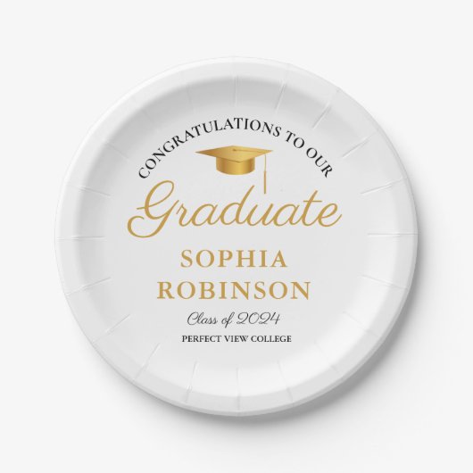 Moderne Gold Script Graduation Party Pappteller (Vorderseite)